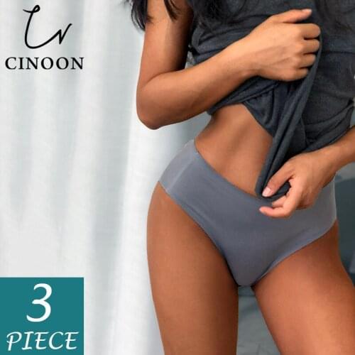 CINOON 3 Pcs/Lot Womens Seamless Panties Solid Colour Panty Hot Sale Sexy Mid-Rise Underwear Soft High Quality Ice Silk Briefs