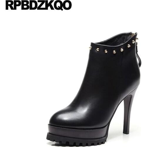 Ladies Fashion Women Boots Winter 2017 Shoes Sexy Extreme Fetish Ankle Black Platform Waterproof High Heel Zipper Rivet Booties