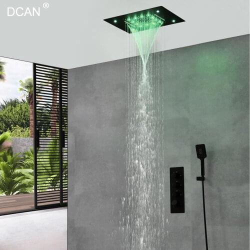 DCAN Waterfall Black LED Shower Faucet Set Stainless SteelSpa Massage Waterfall Bathroom Handheld Led Shower Set