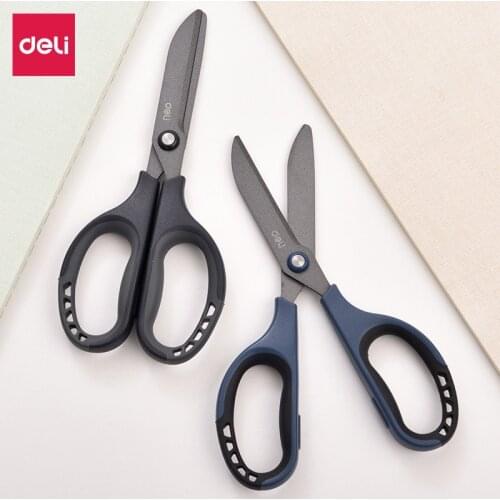 Deli 77753 arc blade anti sticking safety stainless steel scissors student stationery office cutting supplies