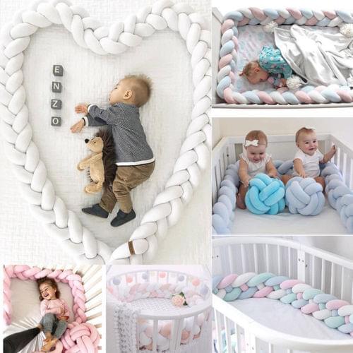 Baby Soft Skin-Friendly Braid Knot Crib Bumper Fence for Newborns Bed Sleep Guard Safety