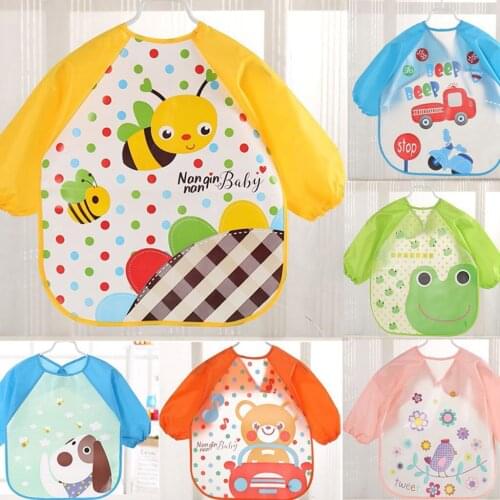 Baby Bibs Bee Cartoon Waterproof Bib Baby Toddler Boy Girl Long Sleeve Letter Waterproof Feeding Art Apron Bib Smock Слюнявчик