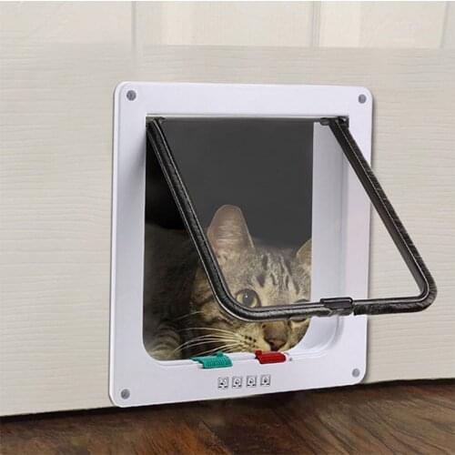 Cat Door 4 Way Lockable Pet Door Security Flap Door ABS Plastic S/M/L Animal Small Pet Cat Dog Gate Door Pet Supplies