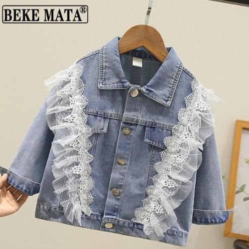 BEKE MATA Baby Girl Denim Jacket 2021 Autumn Turn Down Collar Lace Toddler Girl Coat Little Kid Outwear Children Clothing Girls