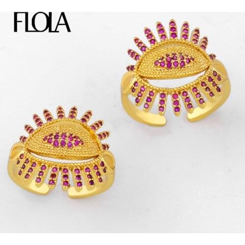 FLOLA Gold Greek Eye Ring Girls Adjustable Zircon Yellow Rainbow Ring with Eye Greek Eye Jewelry anello greco donna righ95