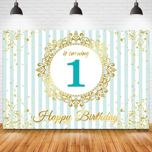 Gold Blue Stripe Newborn Baby Shower Boy Girl 1st Birthday Party Backdrop Photography Banner Custom Background For Photo Studio