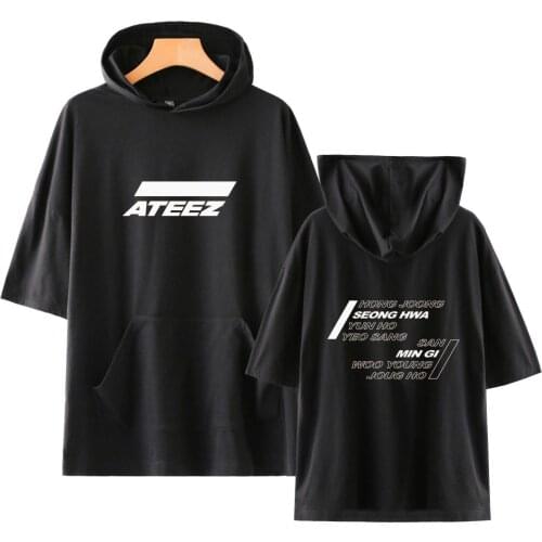 ATEEZ Hooded Shirts Men and Women Highsreet T shirts ATEEZ T-shirts Grils Summer Short Sleeve fashion Cool Hooded Tee