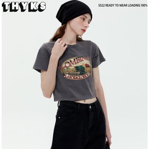 Womens Girl Print T Shirts Basic O Neck Short Sleeve Wash Effect Casual Slim T-shirt Female Chic Beauty Print Summer Tops