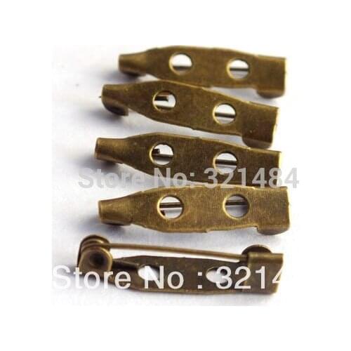 HOT SALE!!! 1000pcs Antique bronze brass Safety pin 20mm 2 holes Brooch Back Brooch Base Blank Findings