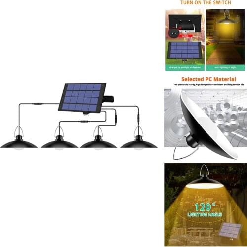 GTBL 4 Heads Solar Pendant Light With Cable Waterproof Outdoor Solar Lamps Sunlight Powered Lamp With Lampshade for Graden