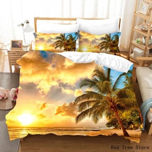Scenery Bedding Set Sunset Beach 3D Printed Quilt Cover Set Bed Linen Cover Pillowcase 2/3pcs Kids Adult Single Double Size