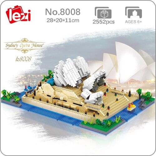 Lezi 8008 World Architecture Sydney Opera House 3D Model DIY Mini Diamond Blocks Bricks Building Toy for Children no Box