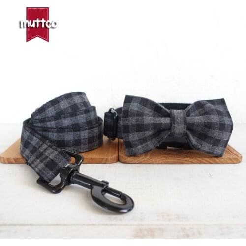 MUTTCO environment friendly collar THE BLACK PLAID flexible pet collar with bow tie convenient to walk the dog 5 sizes UDC075H