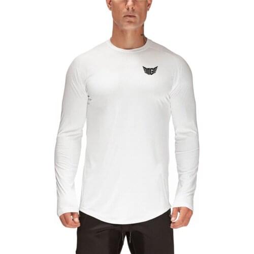 Muscleguys Running Mesh Fitness T-Shirt Men Gym Clothing Autumn Long Sleeve Tees Male Fashion Slim Fit Tshirt Bodybuilding Tops