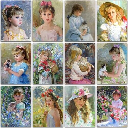 5D DIY Diamond Painting Kit little girl cat flower baby princess Full Square&Round embroidery mosaic Cross stitch Paint Sale art