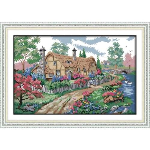 A Country cabin 8 cross stitch kit aida 14ct 11ct count printed canvas stitches embroidery DIY handmade needlework