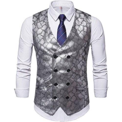 9756 New Spring & Autumn Clothing Bronzing Printing Mens Casual Double-breasted Suit Vest
