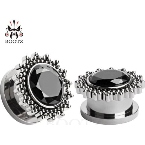 NEW arrival hot fashion stainless steel zircon stone ear plugs piercing body jewelry tunnels pair selling 2pcs/lot