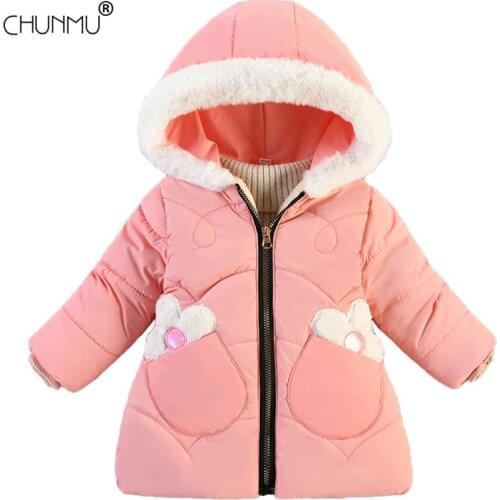 Baby Girl Clothes Autumn Winter Plus Velvet Thick Coat Warm Girl Cotton Jacket Hooded Solid Color Coat Kids Infant Outerwear