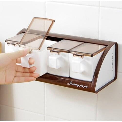 Plastic Storage Box Kitchen Rack Shelf for Seaning Box Wall Hanging Spice Jars Storage Organizer Holder Rack Kitchen Organizer