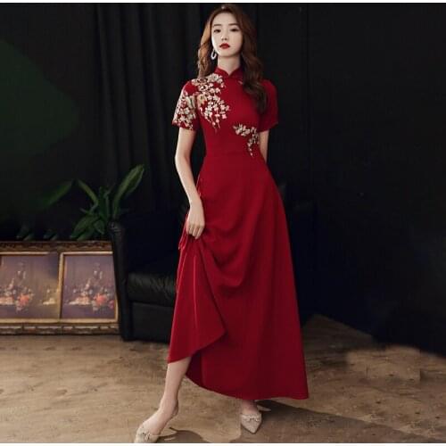 Special Occasion Dresses Vintage High Short Embroidery A-Line Jersey Luxury Burgundy Elegant Floor-Length Women Prom Gown E924