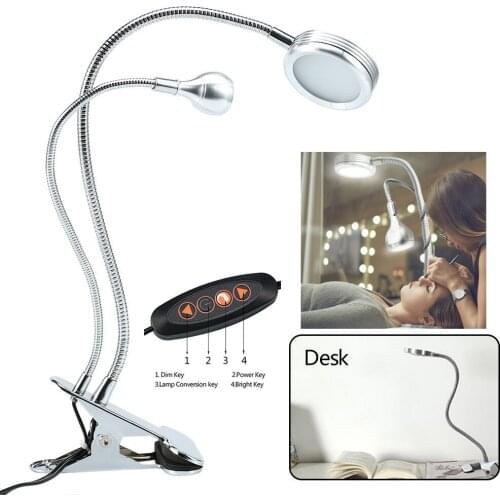 New 2 in 1 Clip Table Lamp Dimmable Double-Head Adjustable USB Desk Light For Reading Eyebrow Tattoo Nail Art Beauty Makeup