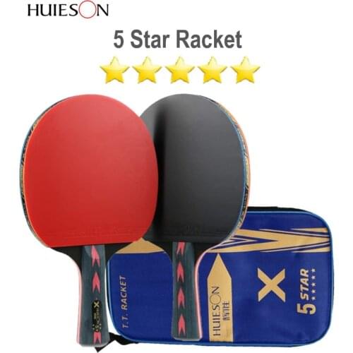 HUIESON 2Pcs Upgraded 5 Star Table Tennis Racket Carbon Fiber Lightweight Powerful Ping Pong Bat & Balls Set Portable Sport 8
