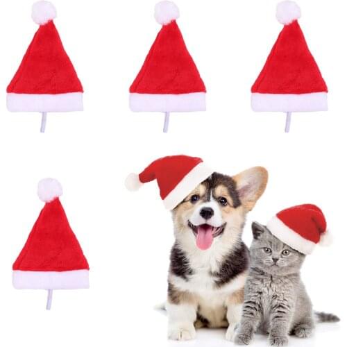Pet Dog Cat Santa Hat Christmas Costume Accessories Small Dogs Cats Winter Warm Cap For Holloween Holiday Christmas Party Photos