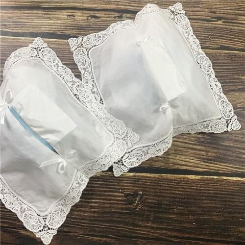 Tissue Box Cover with Embroidered Crochet Lace /White 100% Cotton Cloth White & Clean Set of 4