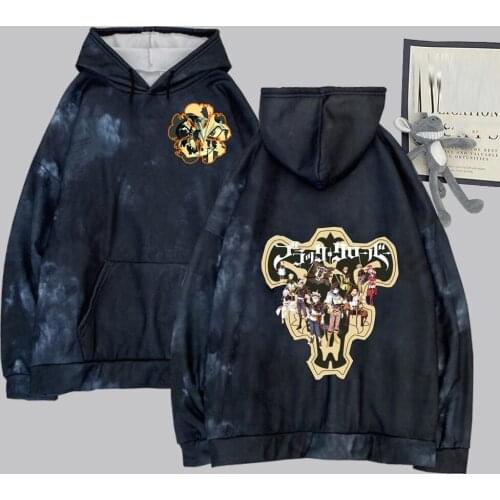 Women/Men Black Clover Tiedye Hoodie Funny Friend Harajuku Asta Noell Silva Yuno Long Sleeve Hooded Sweatshirt Casualtops
