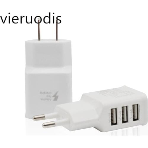 Vieruodis 1PCS 3 Holes USB EU Mobile Phone Charger 5V 2A Multi-function Travel Charging Head Android Smart Universal