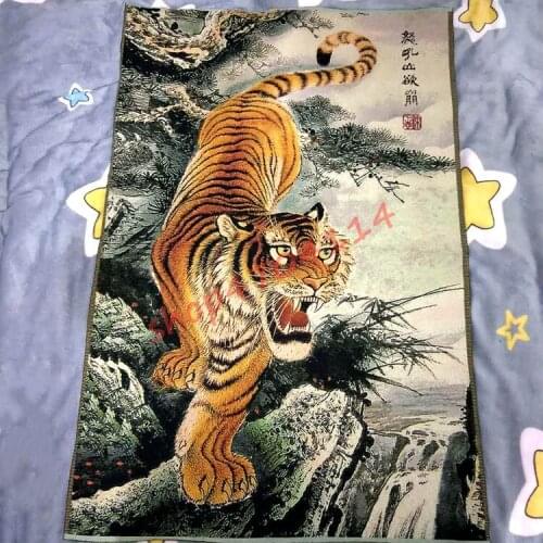 Embroidered Thangka, Tiger Downhill Thangka, Tiger Embroidery, Decorative Portraits, Exquisite Crafts, Decorations