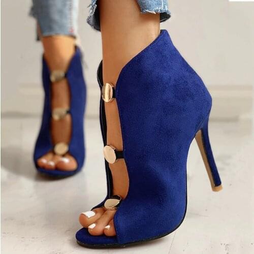 2021 Summer Fish Mouth Women Sandals Sexy High Heels Side Zipper Plus Size 43 Female Shoes Fashion Metal Ladies Sandals