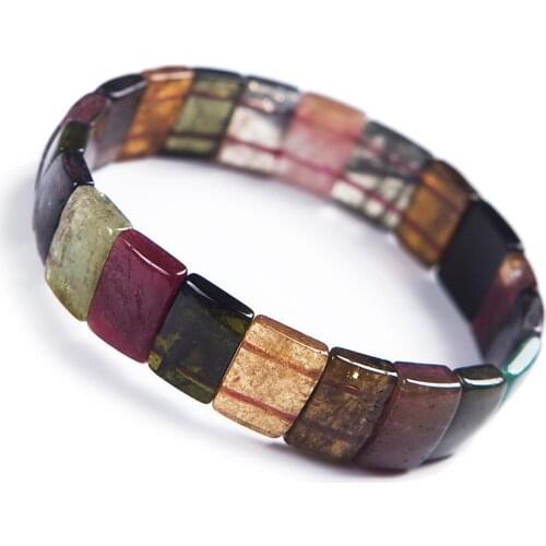 Genuine Colorful Natural Tourmaline Bracelets Women Female Stretch Rectangle Bead Natural Stone Bangle Bracelet