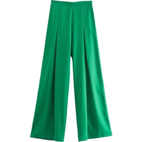 MESTTRAF Women 2021 Fashion Solid Color Darted Detail Wide Leg Pants Vintage High Waist Side Zipper Female Trousers Streetwear