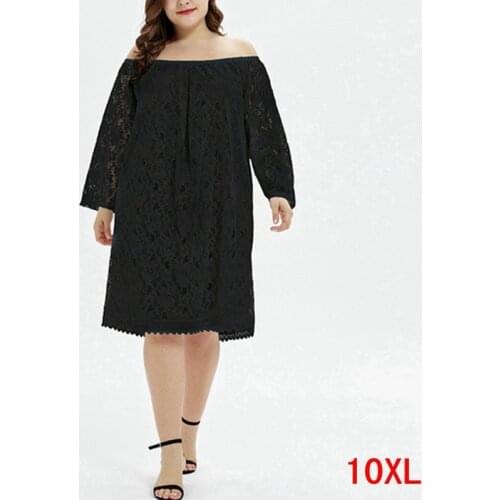 Large size womens dress plus size 7XL 8XL 9XL 10XL bust 148cm autumn long sleeve casual loose large size black lace dress