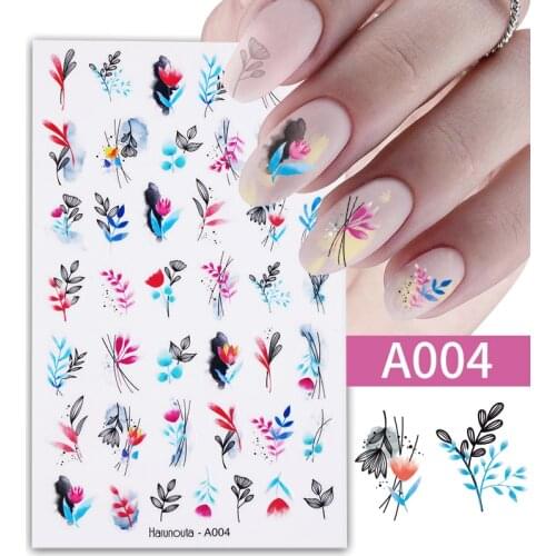 1 Sheet Flowers Ink Blooming 3D Nail Art Stickers Summer Style Floral Leaves Self Adhesive Transfer Slider DIY Manicuring Tips