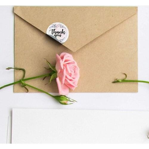 1 Roll "Thank you" Letter Floral Print Label Stickers Craft Per Roll Stationery Adhesive Sealing Baking Paper Stickers Home 85AC