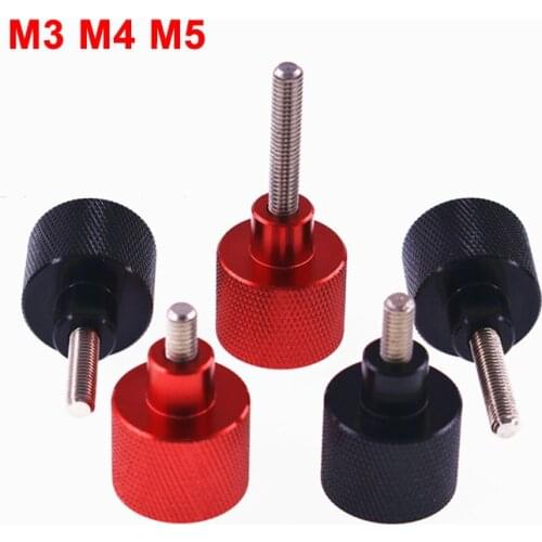 1PCS M3 M4 M5 Knurled Thumb Screws Black & Red Aluminum Alloy Adjustment High Head Step Hand Screw Length 5-60mm
