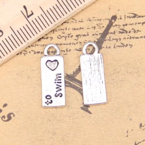 145pcs Jewelry Charms plates love to swim 18x11mm Antique Silver Plated Pendants Making DIY Handmade Tibetan Silver Jewelry