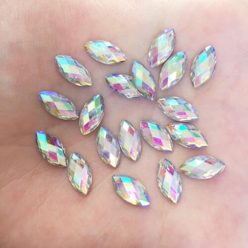 200pcs 6*12mm AB Resin Shiny Horse Eye Crystal Gem Flatback Rhinestone Scrapbook Wedding DIY Ornaments F649*2