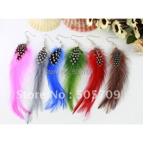 24Pairs Manual Fashion Natural Tail Feather Earrings #21027