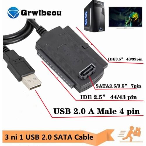 Grwibeou Hot selling USB ide sata adapter USB 2.0 to IDE SATA Converter Adapter Cable for 2.5 3.5 Hard Drive Disk USB TO SATA