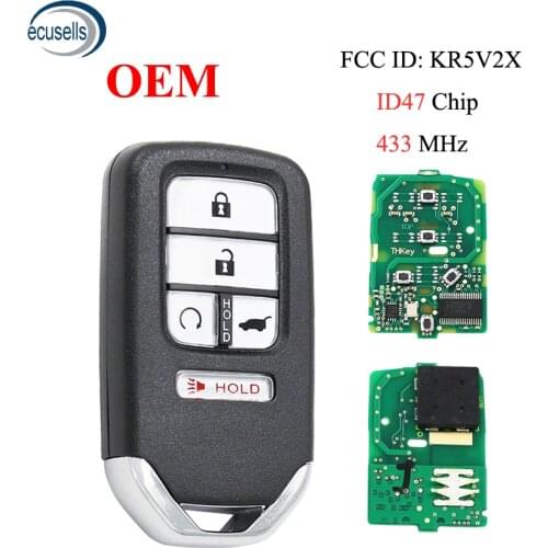 4+1/5 Button Smart Remote Key 433MHz id47 PCF7938 Chip SUV tail Button for Honda Piot CR-V Civic 2016 2017 2018 2019 FCC:KR5V2X