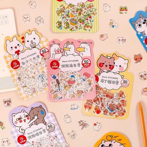 50 Pcs/pack Cute Cartoon Animals Transparent Pvc Stickers for Diary Calendar Albums Decoration Scrapbook Planner Journal