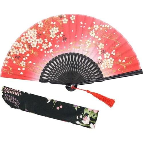 6 pcs/lot Color Silk Hand Fan Sakura Wind Folding Hand Held Silk Fans Vintage Retro Style Craft Fan for Party Event Gift