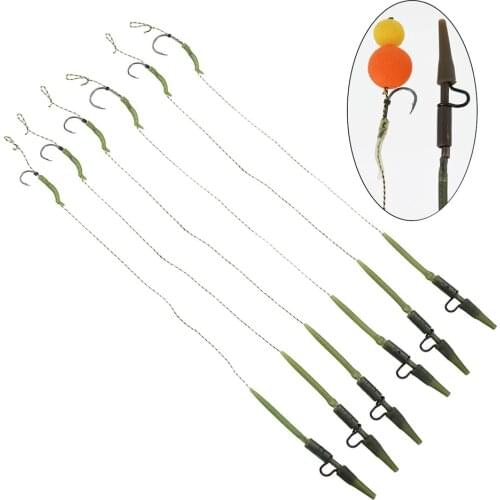 6pcs/Pack 2# 6# 8# Carp Fishing Braid Hair Rigs Curved Barb Carp Hooks With Boilie Bait Rig Stops For Quick Setup