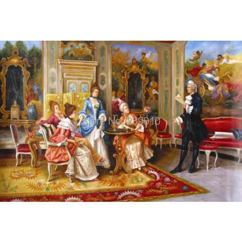 Free shipping Court figures party oil painting canvas prints unframed Noble read oil painting printed on canvas