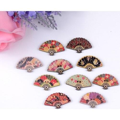 Free shipping 2015 New 100pcs Mixed 2 Holes Chinese Folding Fan Shape Wood Sewing Buttons Scrapbooking 18x30mm J1422