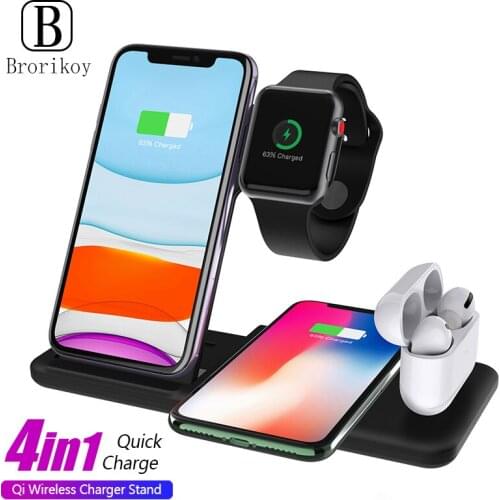15W 4 in 1 Wireless Charger for iPhone 12 11 Xs Max X 8 Apple Watch 6 5 3 2 Airpods Pro 3 Wireless Fast Charging Stand Holder